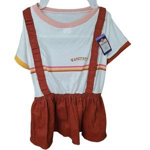 Top Paw Pet Dog Sz XL White Retro Tee Shirt Orange Corduroy Suspenders WANDERER